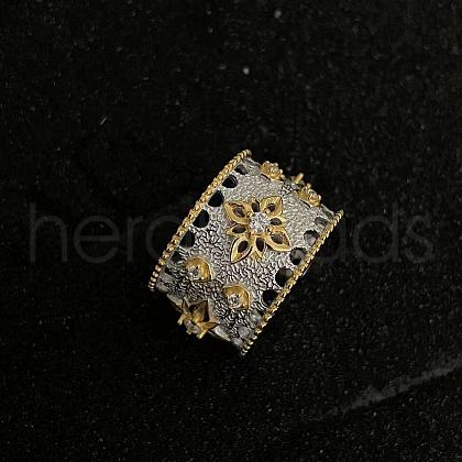 Flower Pattern Brass with Crystal Rhinestone Cuff Rings FS-WGDF3CA-02-1