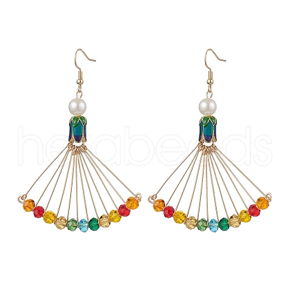 Fan Shape Alloy and Glass Pendants Earrings EJEW-JE05972-1