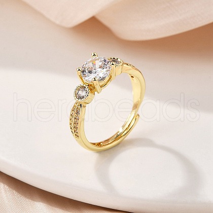 Brass Micro Pave Clear Cubic Zirconia Finger Rings for Women RJEW-U049-02G-1
