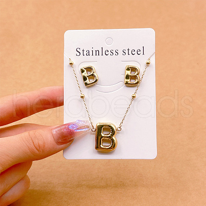 304 Stainless Steel Pendant Necklaces & Stud Earrings Sets FS-WGEB5F1-02-1