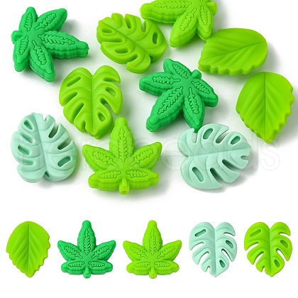 10Pcs 5 Styles Maple Leaf Silicone Beads SIL-YW0001-42-1