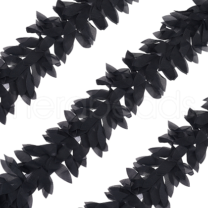 AHADERMAKER 5 Yards Polyester Chiffon Leaf Lace Ribbon DIY-GA0007-32B-1