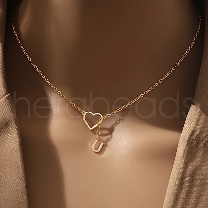 Heart Letter Brass Micro Pave Clear Cubic Zirconia Initial Lariat Necklaces FS-WG6D374-21-1
