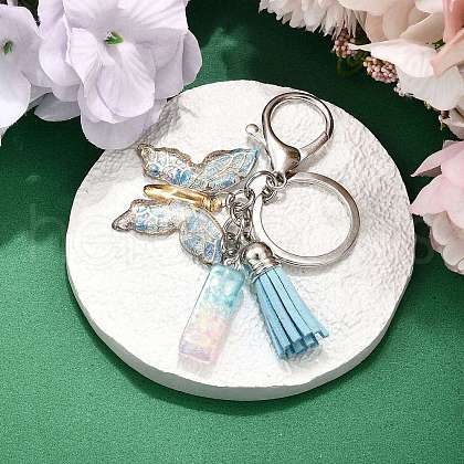 26Pcs Transparent Epoxy Resin & Transparent Acrylic & Faux Suede Tassel Keychain KEYC-JKC01202-09-1