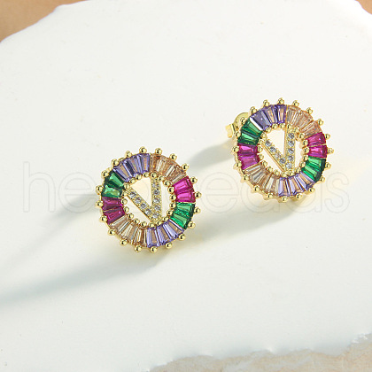 Brass Colorful Cubic Zirconia Stud Earrings WG39B88-22-1