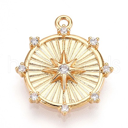 Brass Micro Pave Clear Cubic Zirconia Pendants KK-T075-26G-1
