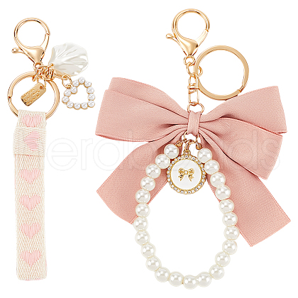 CRASPIRE 2Pcs 2 Styles Cotton & Iron & Alloy Keychain KEYC-CP0001-24C-1
