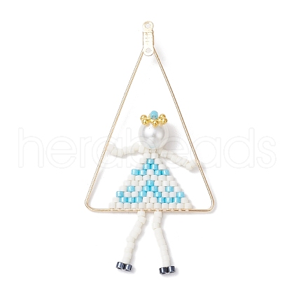 Handmade Glass Seed Beaded Girl Play on Swing Big Pendants PALLOY-MZ00695-01-1