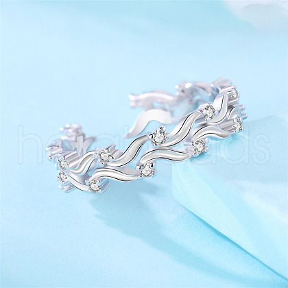 925 Sterling Silver Micro Pave Cubic Zirconia Cuff Rings WG78B57-01-1