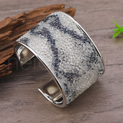 Colorful Iron Rhinestone Pattern Wide Cuff Bangles for Women MD1486-1-1