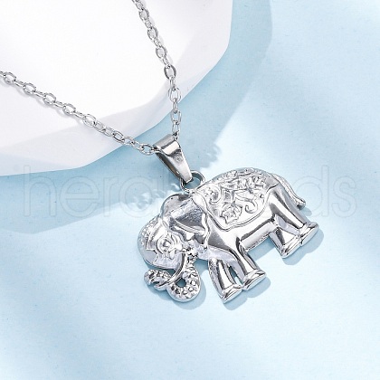 Elephant 304 Stainless Steel Pendant Necklaces NJEW-H059-06P-1