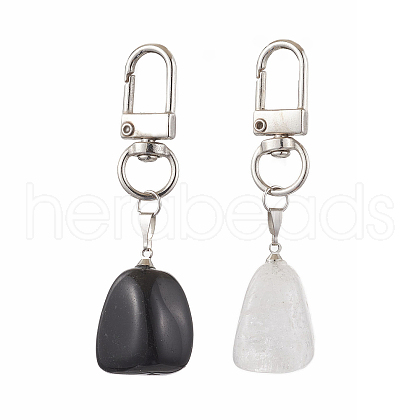 Nuggets Natural Black Agate & Quartz Crystal Pendant Decorations HJEW-JM02122-1