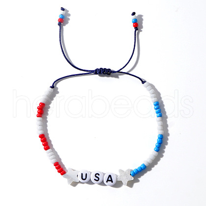 USA Flag Glass Beaded Bracelet for Couples with American Style AI5319-1