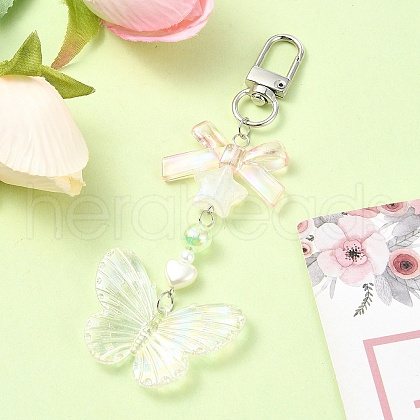 Butterfly Bowknot Acrylic Pendant Decoration HJEW-YW00034-01-1