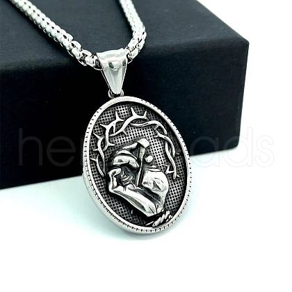 Retro Rock Punk Men's Hand of Jesus Stainless Steel Pendant Necklaces DN7993-1