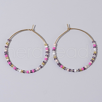 Glass Colorful Beads Hoop Earrings for Women SX7137-6-1