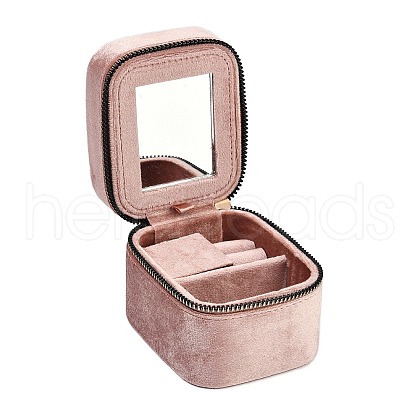 Mini Rectangle Velvet Jewelry Storage Zipper Boxes with Mirror Inside CON-Z009-04C-1