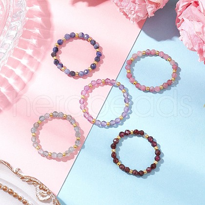 Natural Mixed Stone Beaded Stretch Rings for Women RJEW-JR00868-1