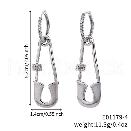 Geometric Paperclip Brass Clear Cubic Zirconia Brooch Hoop Earrings DO3994-4-1