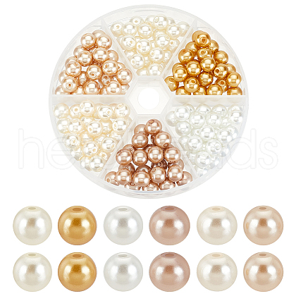   150Pcs 6 Colors Baking Painted Pearlized Glass Pearl Round Beads HY-PH0001-08-1