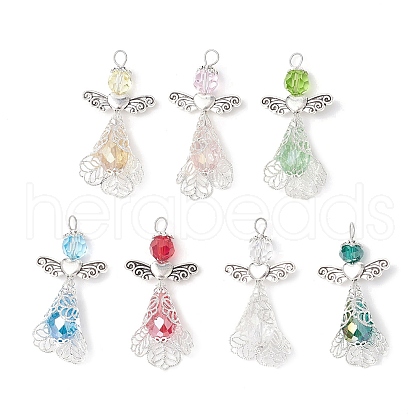 7Pcs 7 Colors Electroplate Glass Bead Pendants PALLOY-JF03774-1