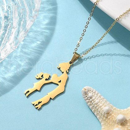 304 Stainless Steel Mom and Daughter Pendant Necklaces for Mother's Day Gift NJEW-JN05193-02-1