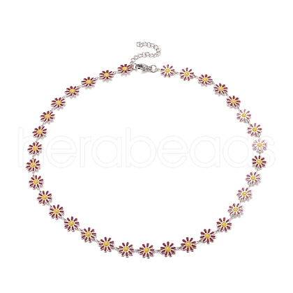 Enamel Daisy Link Chain Necklace NJEW-P220-01P-02-1