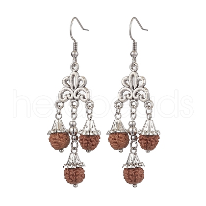 Natural Rudraksha Dangle Earrings EJEW-TA00537-1