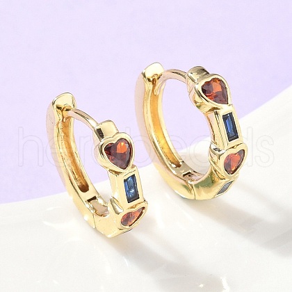 Heart with Rectangle Brass Micro Pave Colorful Cubic Zirconia Hoop Earrings EJEW-Z102-27G-1