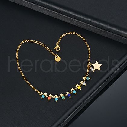 304 Stainless Steel Colorful Tassel Anklets WG8806E-05-1