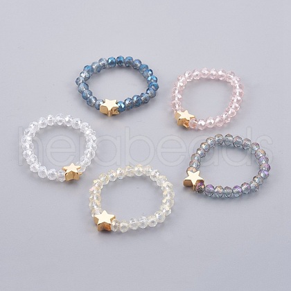 Electroplate Glass Beads Stretch Finger Rings RJEW-JR00238-M-1