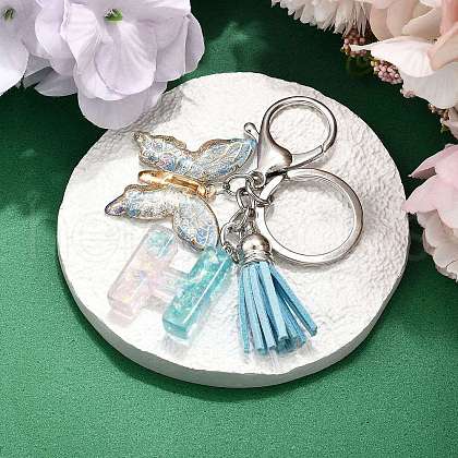 26Pcs Transparent Epoxy Resin & Transparent Acrylic & Faux Suede Tassel Keychain KEYC-JKC01202-08-1