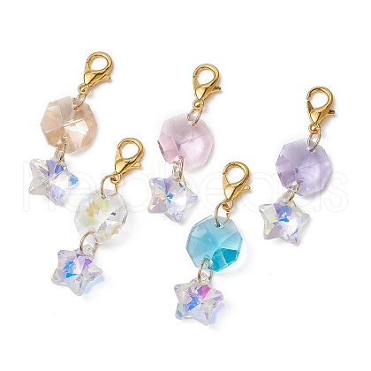 Star/Octagon Glass Pendant Decorations HJEW-JM01044-1
