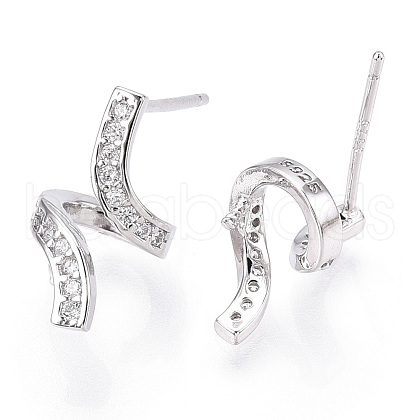 925 Sterling Silver Stud Earring Findings Micro Pave Cubic Zirconia STER-T007-18P-1