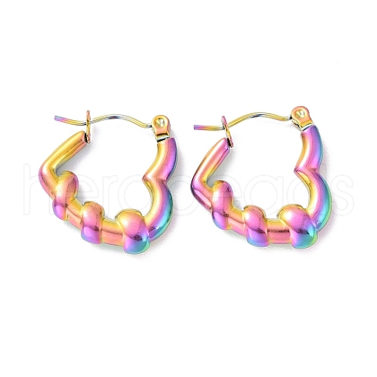 Ion Plating(IP) Rainbow Color 304 Stainless Steel Heart Hoop Earrings for Women EJEW-G293-20M-1