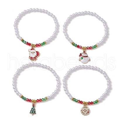 4Pcs 4 Styles Electroplate Glass & Imitated Pearl Acrylic Beaded Stretch Bracelet Sets BJEW-JB10415-1