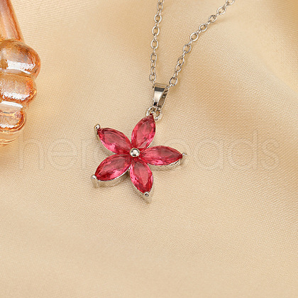 Plum Blossom Flower Brass Cubic Zirconia Pendant Necklaces for Women FS-WG57E4E-04-1