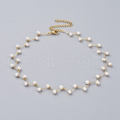 Glass Pearl Beaded Choker Necklaces NJEW-JN02530-1