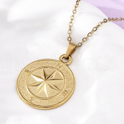 Compass 304 Stainless Steel Pendant Necklaces NJEW-M096-19G-1