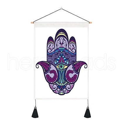 Polyester Hamsa Hand/Hand of Miriam with Evil Eye Pattern Wall Hanging Tapestry WG40508-03-1