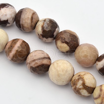 Faceted Round Natural Zebra Jasper Beads Strands G-E302-059-8mm-1