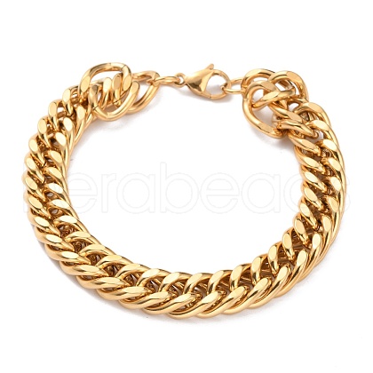 Ion Plating(IP) 304 Stainless Steel Cuban Link Chain Bracelets STAS-A028-B064G-A-1