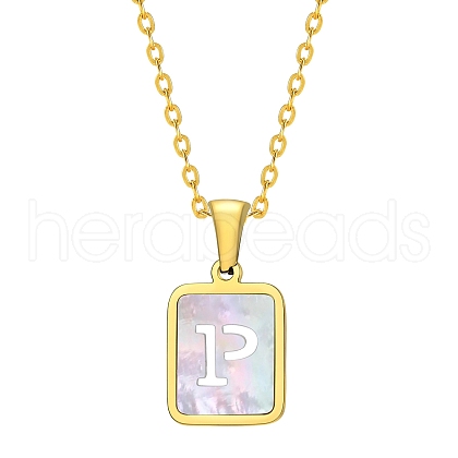 Shell Rectangle Pendant Initial Necklaces PW-WGEBFCF-16-1