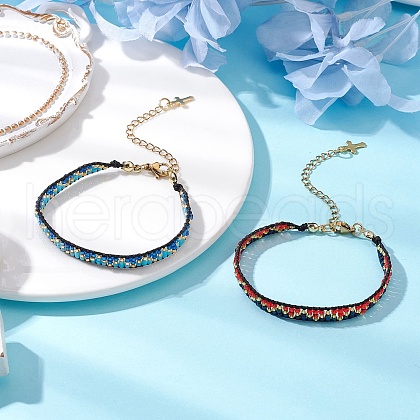 2Pcs Handmade Glass Seed Beaded Bracelets for Women BJEW-MZ00158-1