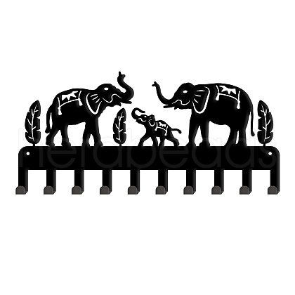Elephant Pattern Iron Wall Mounted Hook Hangers HJEW-WH0018-043-1