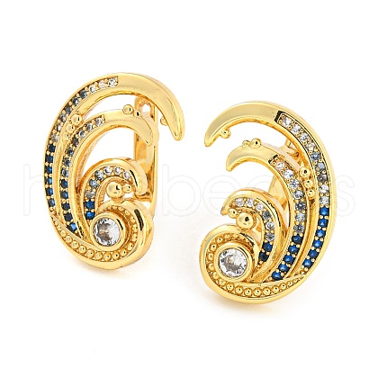 Twist Wave Rack Plating Brass Micro Pave Cubic Zirconia Stud Earring EJEW-P240-16G-1