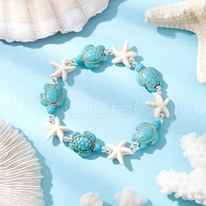 Synthetic Turquoise Beaded Stretch Bracelets for Men Women BJEW-JB11760-01-1