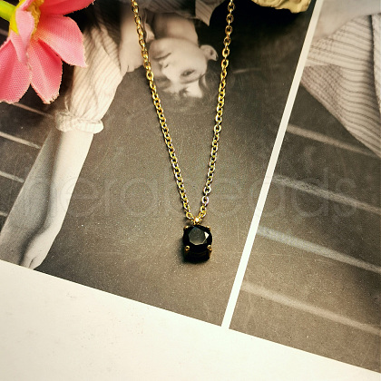 Fashionable Stainless Steel Rhinestone Flat Round Pendant Necklaces for Women QF8885-3-1