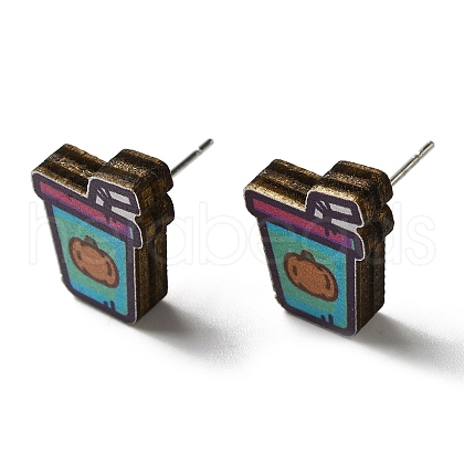 Wood Stud Earrings EJEW-Z054-01I-1