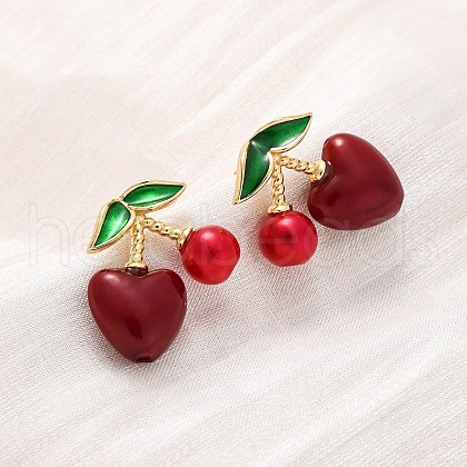 Cherry Brass ABS Plastic Pearl Stud Earrings EJEW-U062-04A-G-1